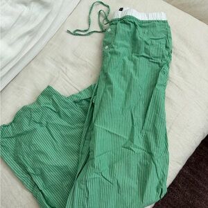 Zara Green Striped pajama pants